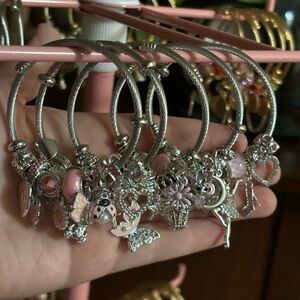 Silver and Pink Charm Bracelet